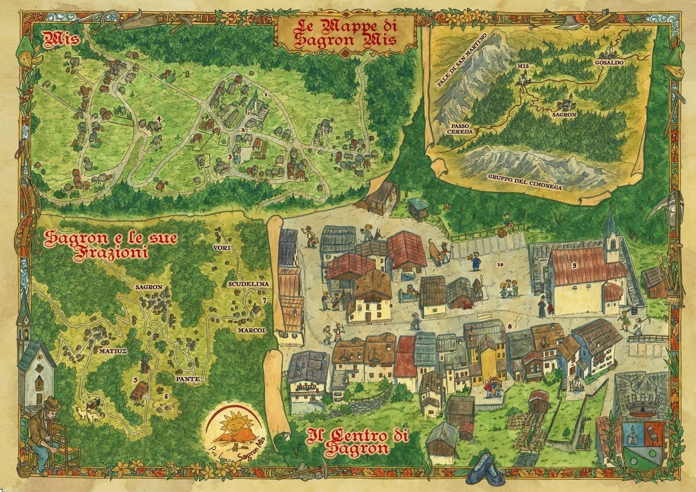 Mappa disegnata di Sagron Mis, con Sagron e Mis
